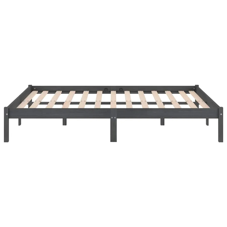 Cadre de lit sans matelas gris bois massif 200x200 cm - 5