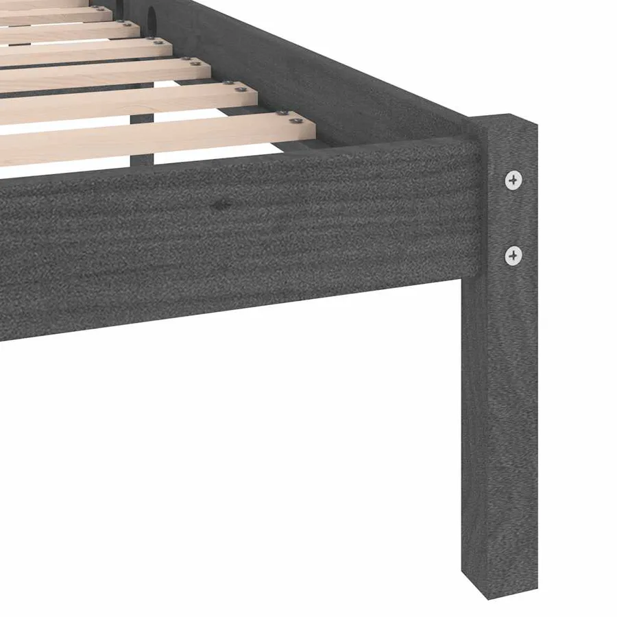 Cadre de lit sans matelas gris bois massif 200x200 cm - 6