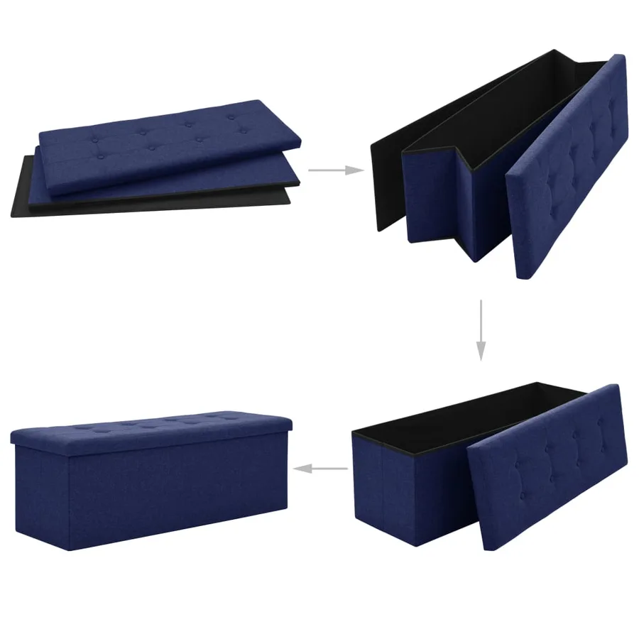 Banc de rangement pliable Bleu Faux lin - 5
