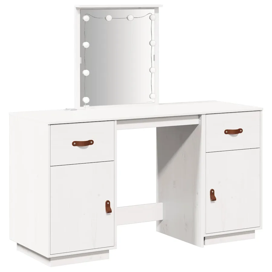 Ensemble de coiffeuse avec LED Blanc Bois de pin solide - 2