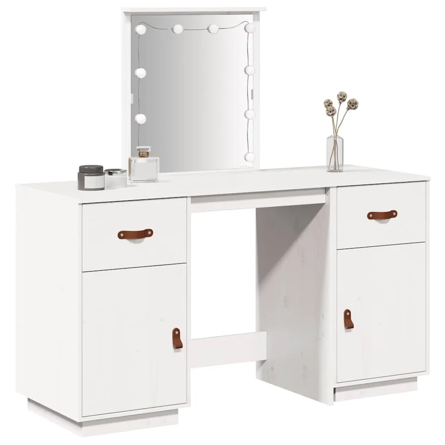 Ensemble de coiffeuse avec LED Blanc Bois de pin solide - 4