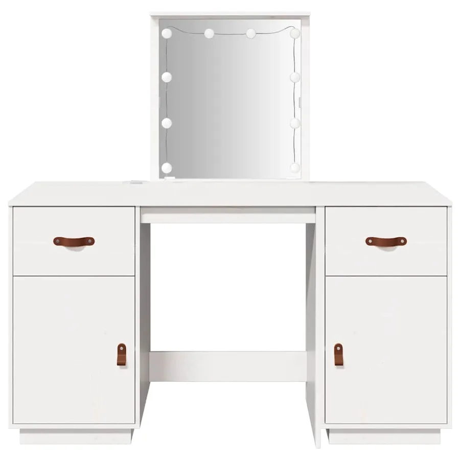 Ensemble de coiffeuse avec LED Blanc Bois de pin solide - 5