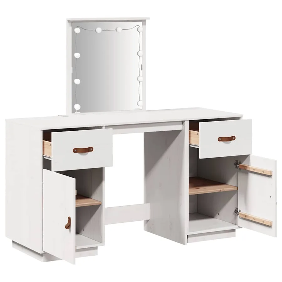 Ensemble de coiffeuse avec LED Blanc Bois de pin solide - 8