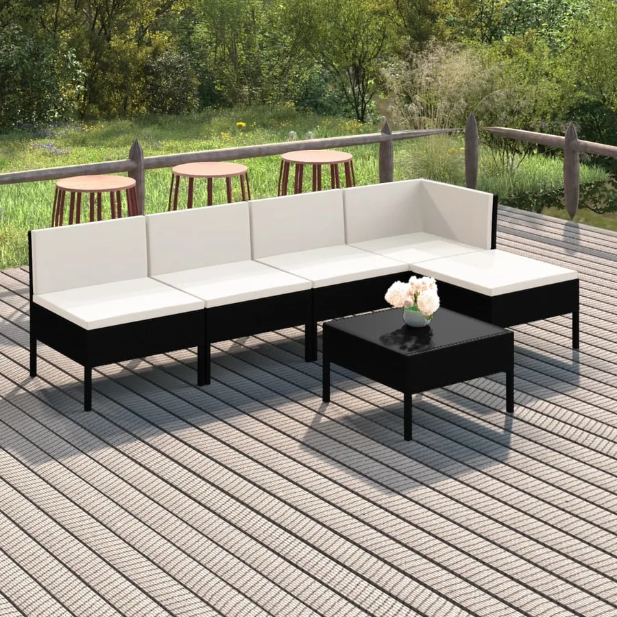 Salon de jardin 6 pcs avec coussins résine tressée noir