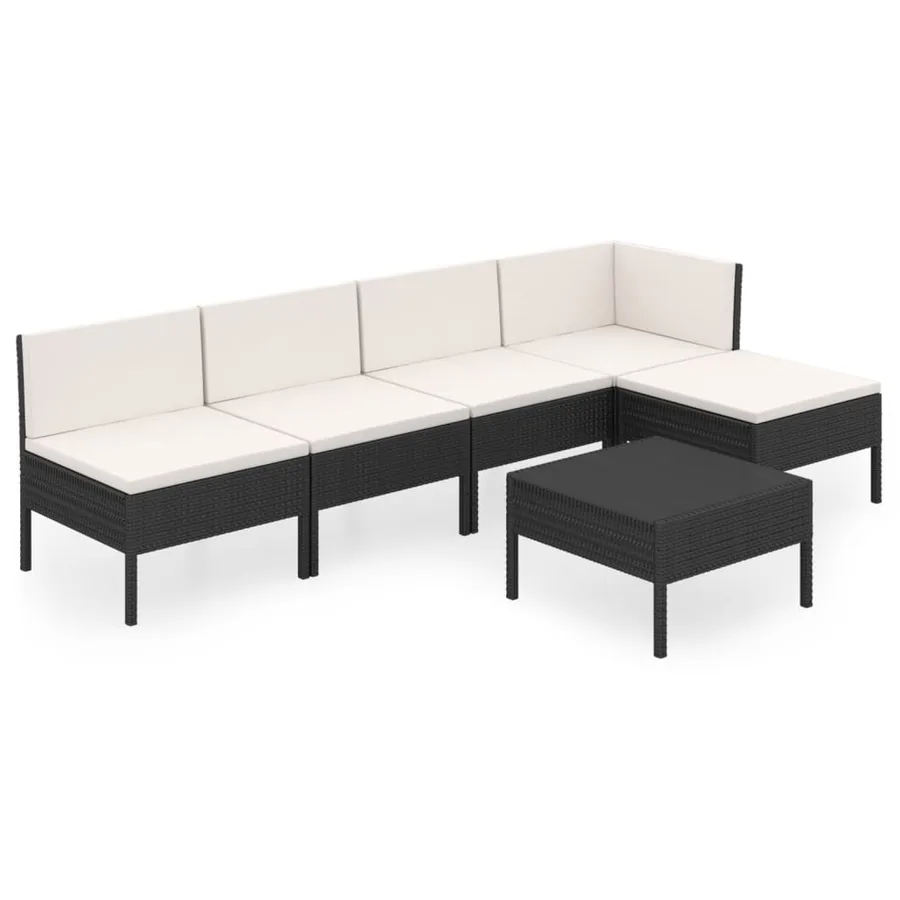 Salon de jardin 6 pcs avec coussins résine tressée noir - 2