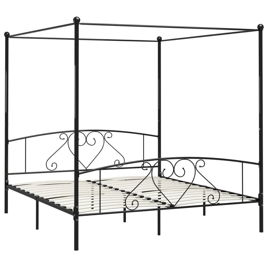 Cadre de lit sans matelas avec baldaquin noir 200x200 cm métal - 2
