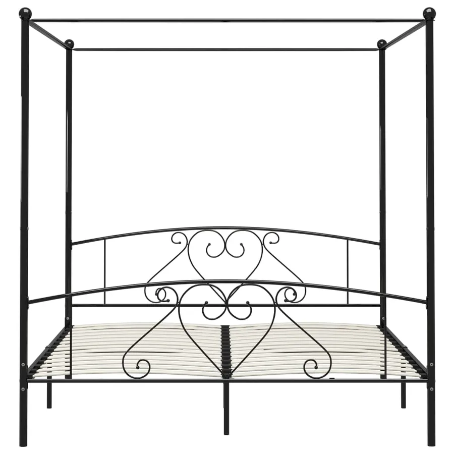 Cadre de lit sans matelas avec baldaquin noir 200x200 cm métal - 3
