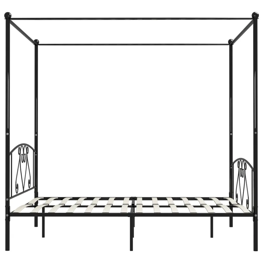 Cadre de lit sans matelas avec baldaquin noir 200x200 cm métal - 4