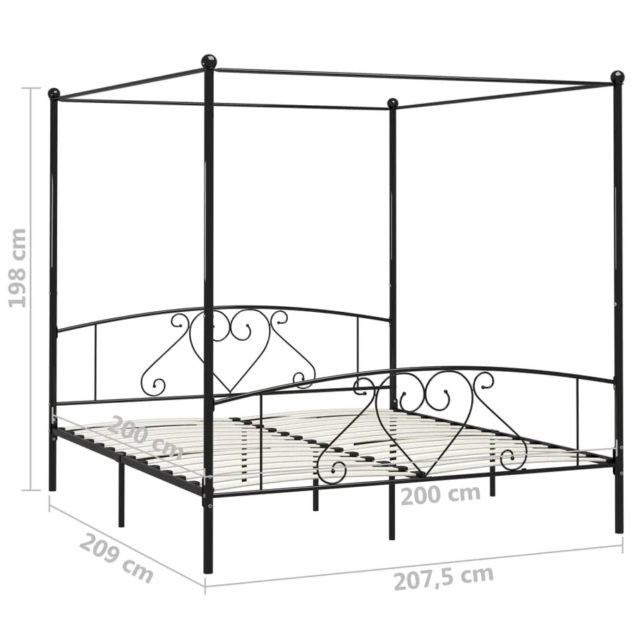 Cadre de lit sans matelas avec baldaquin noir 200x200 cm métal - 5