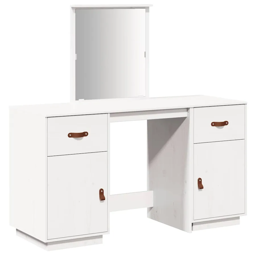 Ensemble de coiffeuse avec miroir Blanc Bois de pin solide - 2