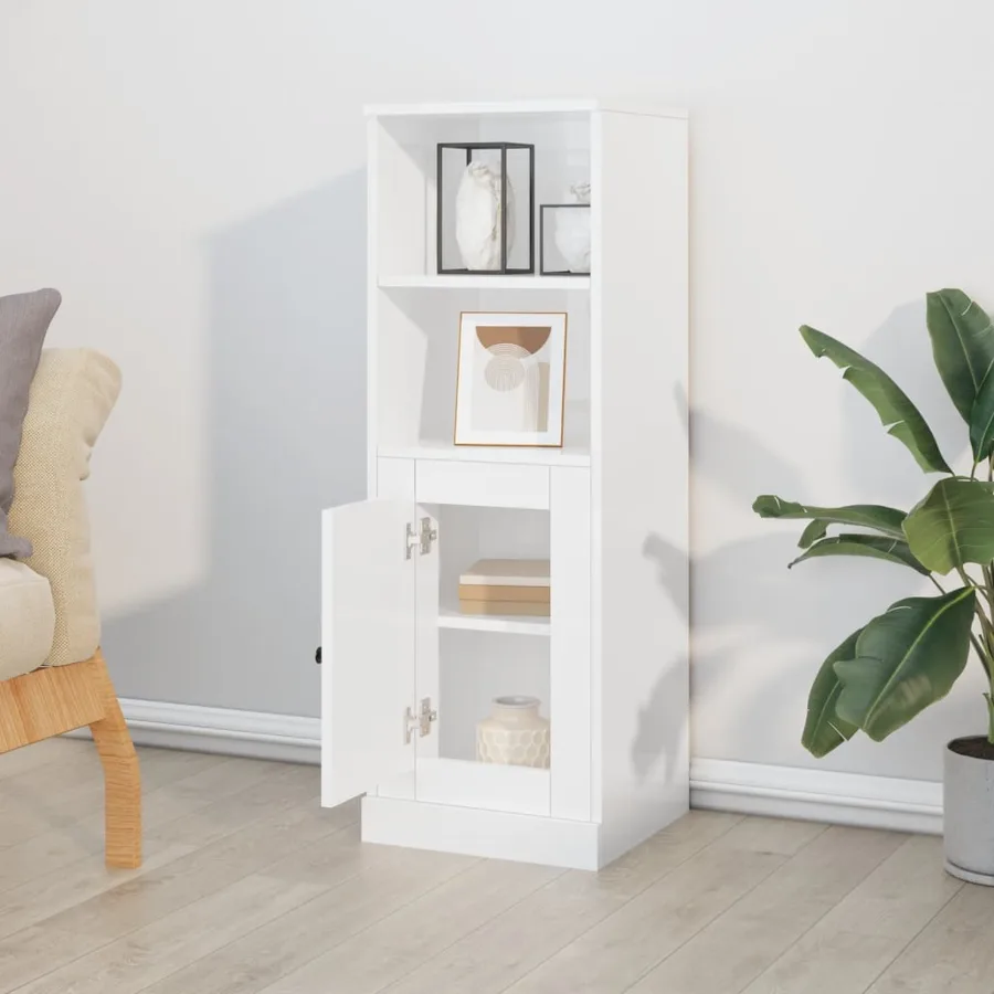 Buffet haut blanc brillant 36x35,5x103,5 cm bois d'ingénierie - 3