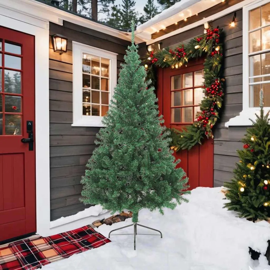 Sapin de Noël artificiel moitié avec support vert 210 cm PVC - 3