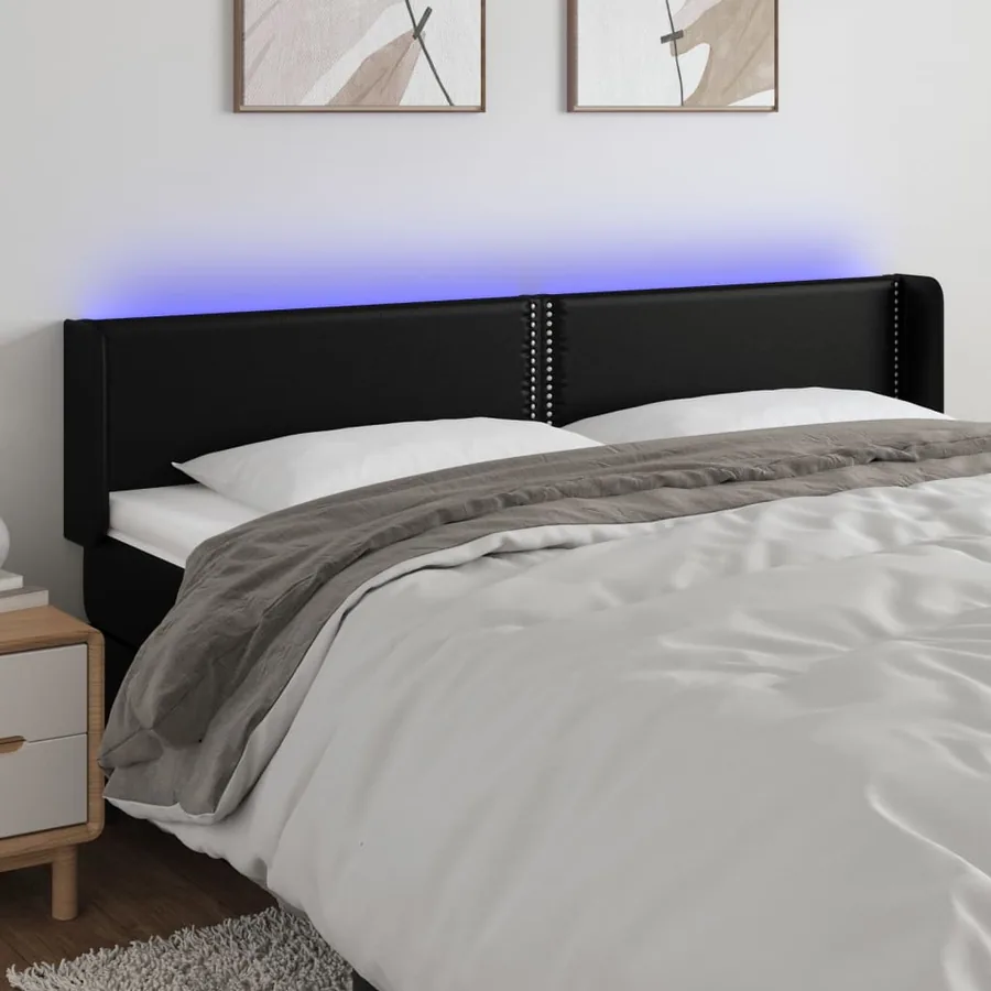 Tête de lit à LED Noir 203x16x78/88 cm Similicuir
