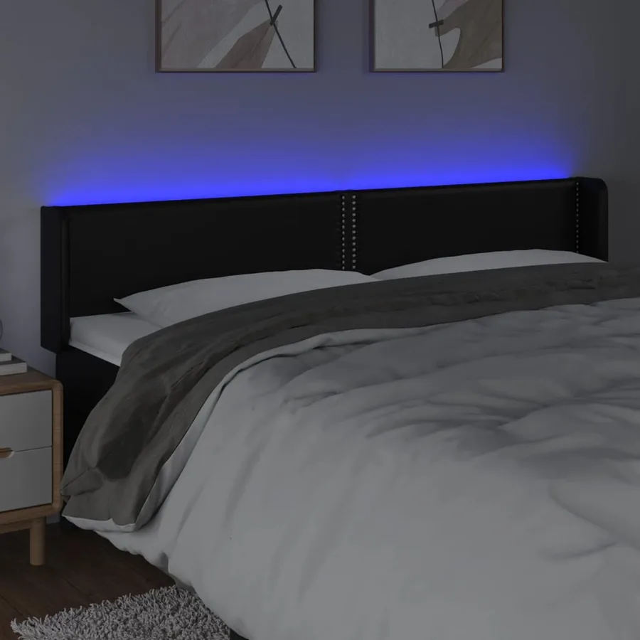 Tête de lit à LED Noir 203x16x78/88 cm Similicuir - 4