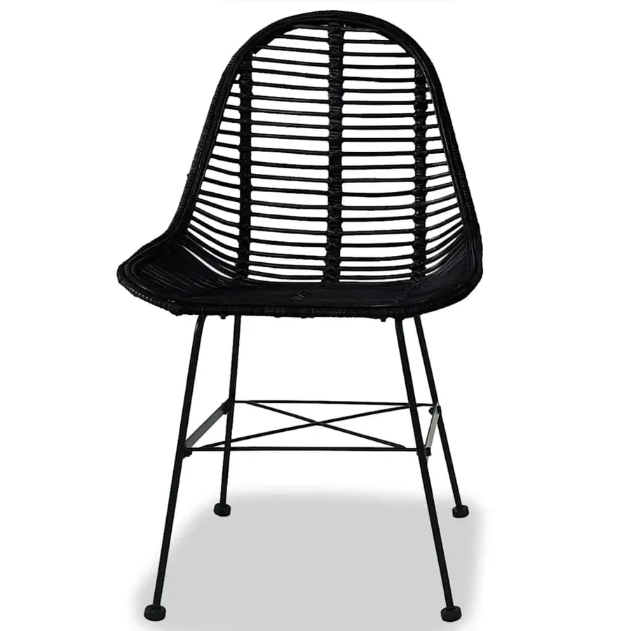 Chaises à manger lot de 2 noir rotin naturel - 2