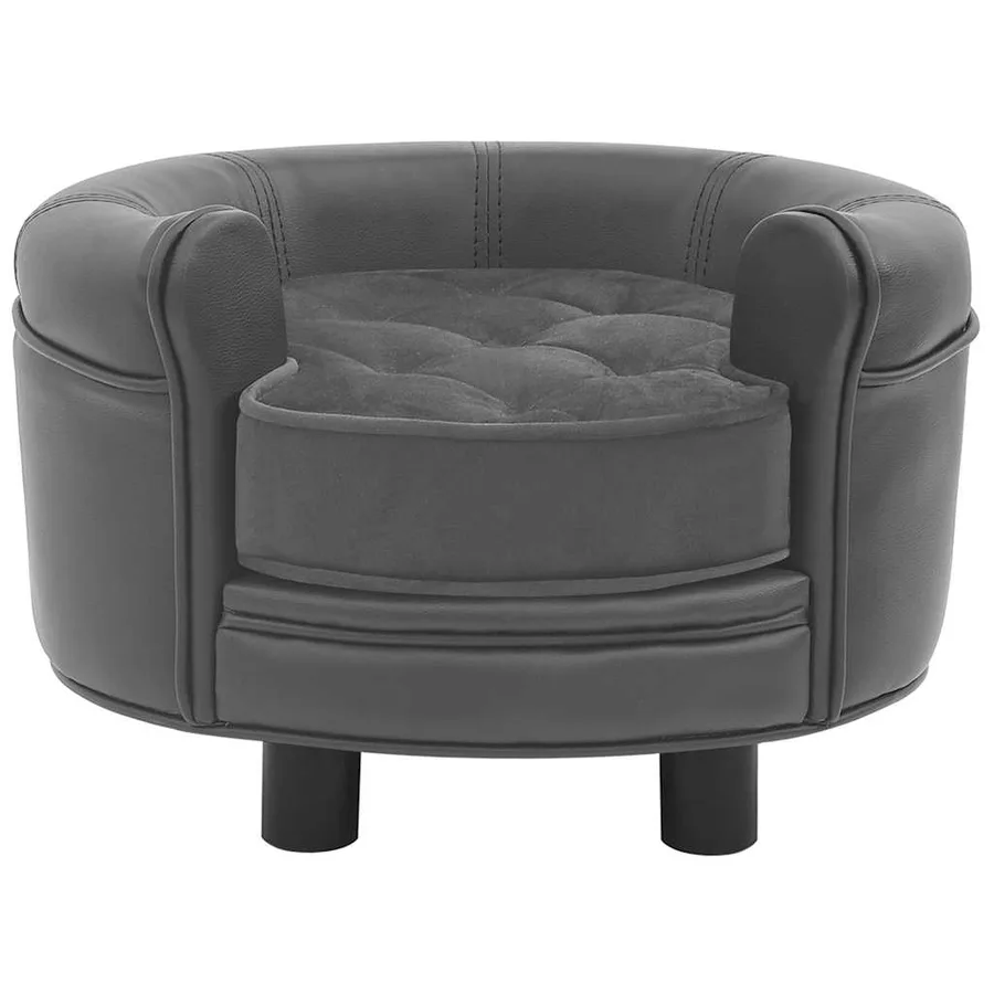 Canapé pour chien Gris 48x48x32 cm Peluche et similicuir - 2