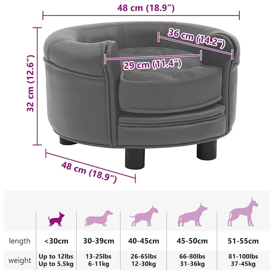 Canapé pour chien Gris 48x48x32 cm Peluche et similicuir - 9