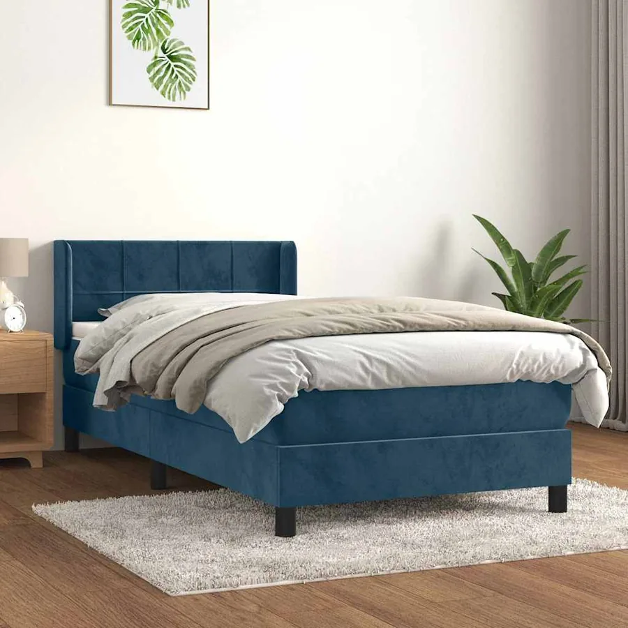 Sommier à lattes de lit et matelas Bleu foncé 80x200 cm Velours