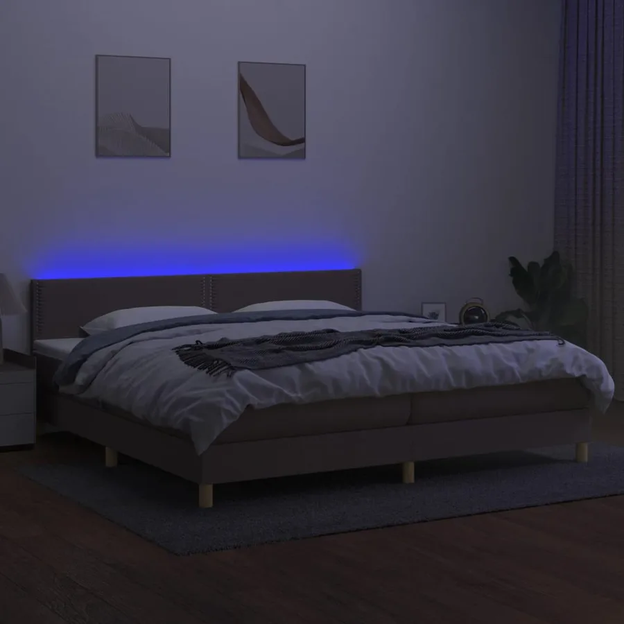 Sommier à lattes de lit et matelas et LED Taupe 200x200cm Tissu - 3