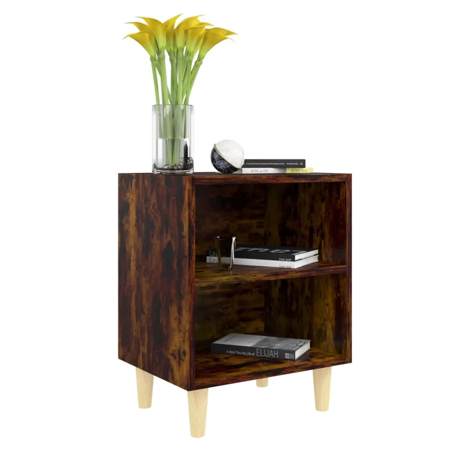Tables de chevet et pieds en bois 2 pcs Chêne fumé 40x30x50 cm - 6