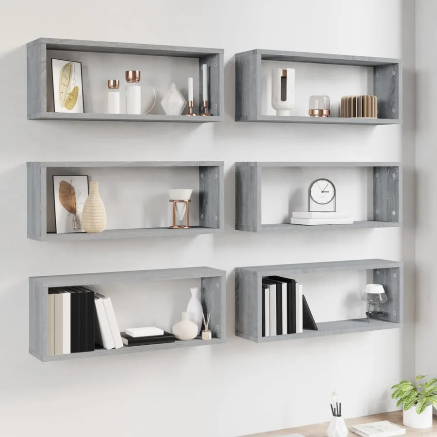 Étagères murales cube 6 pcs Sonoma gris 60x15x23 cm Bois - 6