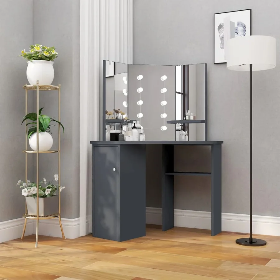 Coiffeuse d'angle avec LED Gris 111x54x141,5 cm