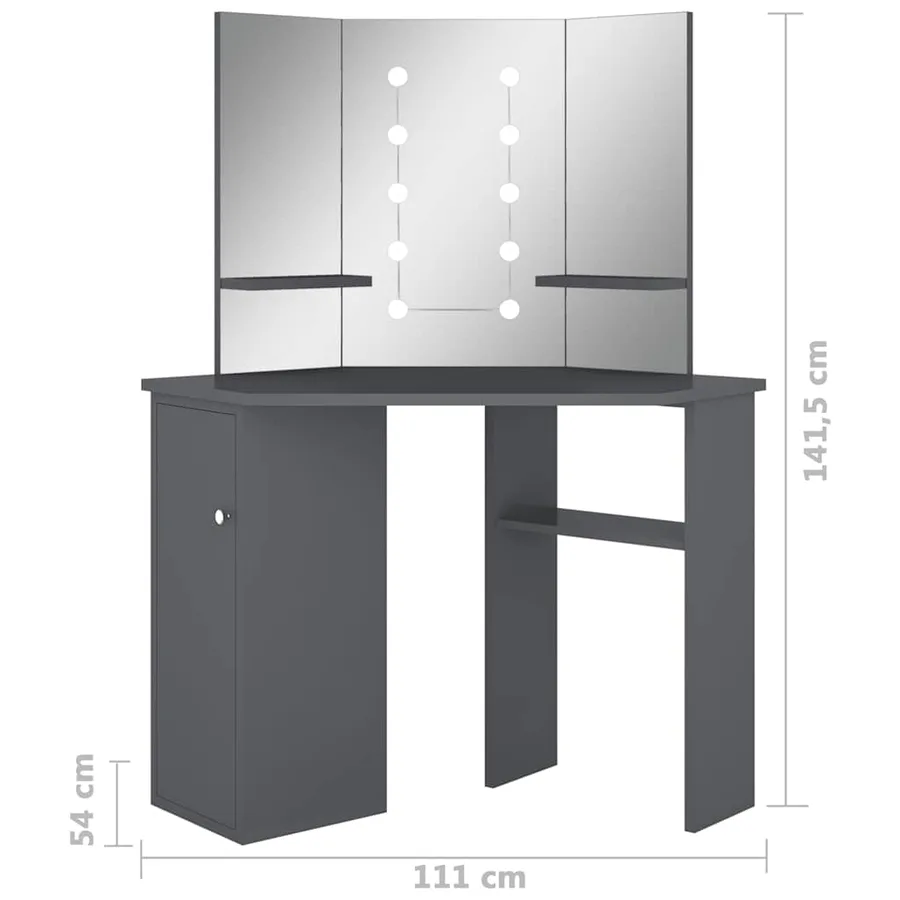 Coiffeuse d'angle avec LED Gris 111x54x141,5 cm - 12
