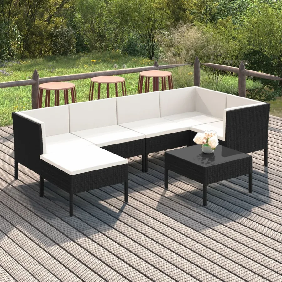 Salon de jardin 7 pcs avec coussins Résine tressée Noir