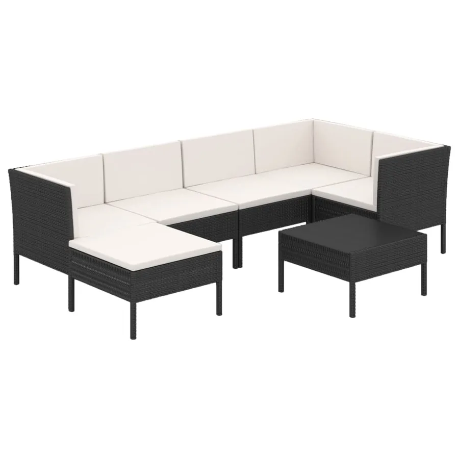 Salon de jardin 7 pcs avec coussins Résine tressée Noir - 2