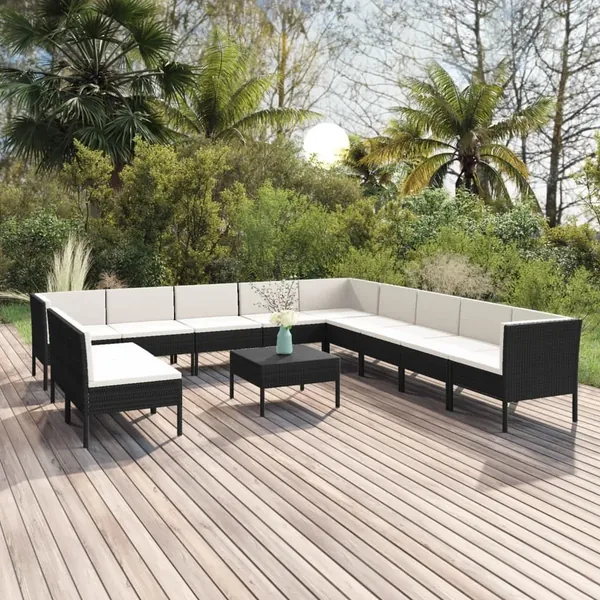 Salon de jardin 12 pcs avec coussins résine tressée noir