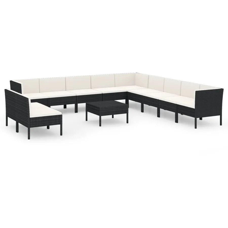 Salon de jardin 12 pcs avec coussins résine tressée noir - 2