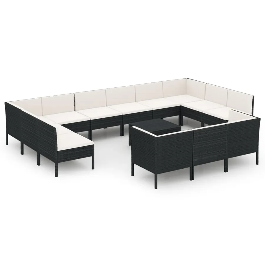 Salon de jardin 14 pcs avec coussins Résine tressée Noir - 2