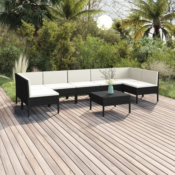 Salon de jardin 8 pcs avec coussins résine tressée noir