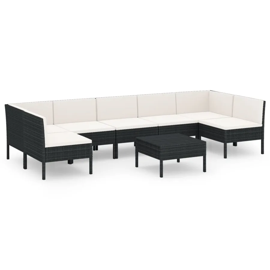 Salon de jardin 8 pcs avec coussins résine tressée noir - 2