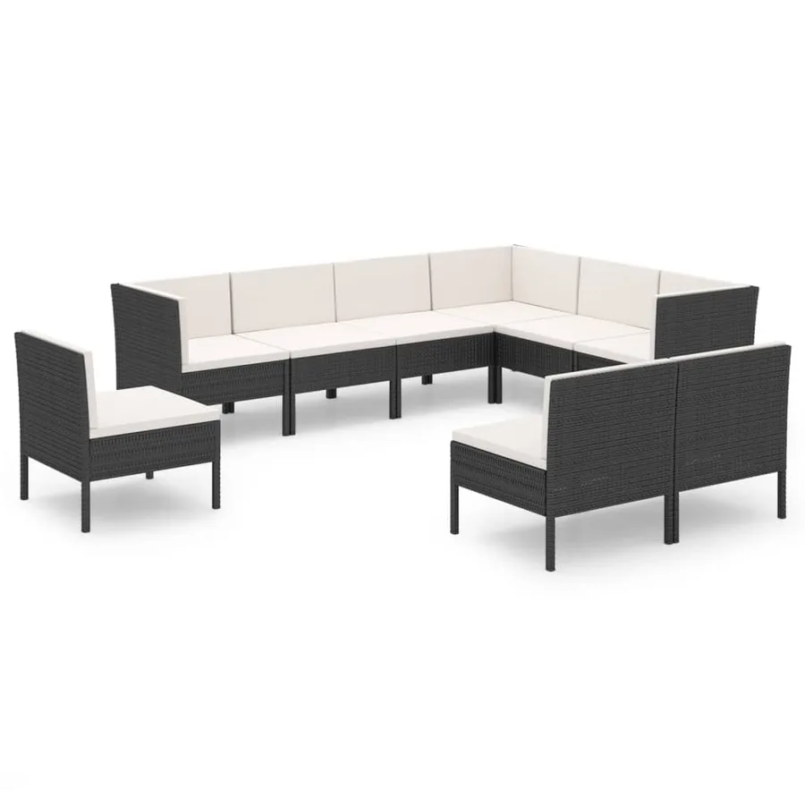 Salon de jardin 9 pcs avec coussins Résine tressée Noir - 2