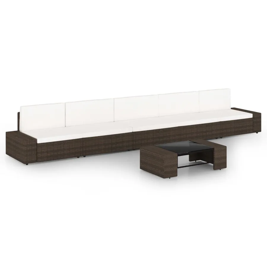 Salon de jardin 6 pcs avec coussins Marron Résine tressée