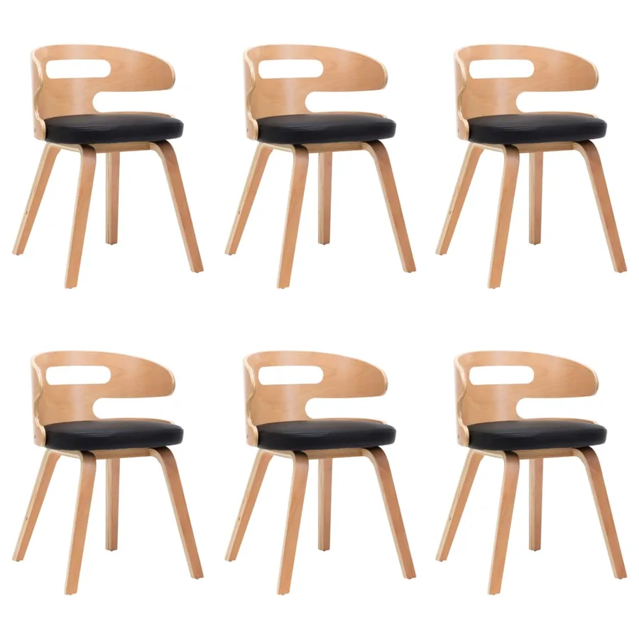 Chaises à manger lot de 6 noir bois courbé et similicuir - 2