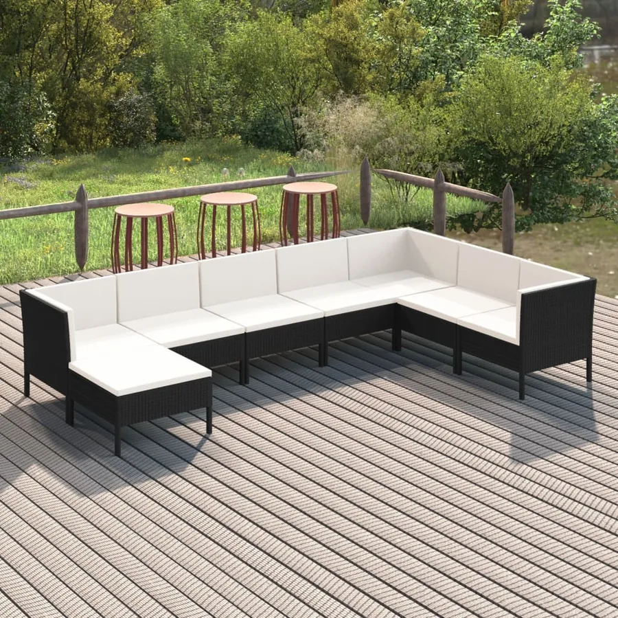 Salon de jardin 8 pcs avec coussins résine tressée noir