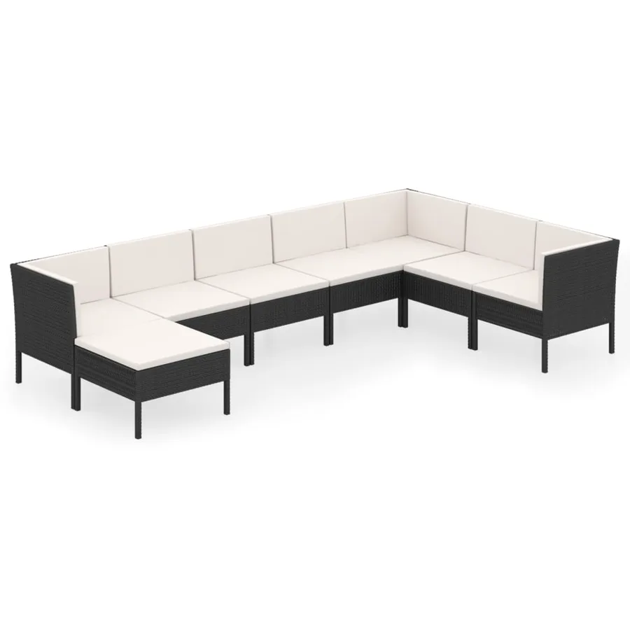 Salon de jardin 8 pcs avec coussins résine tressée noir - 2