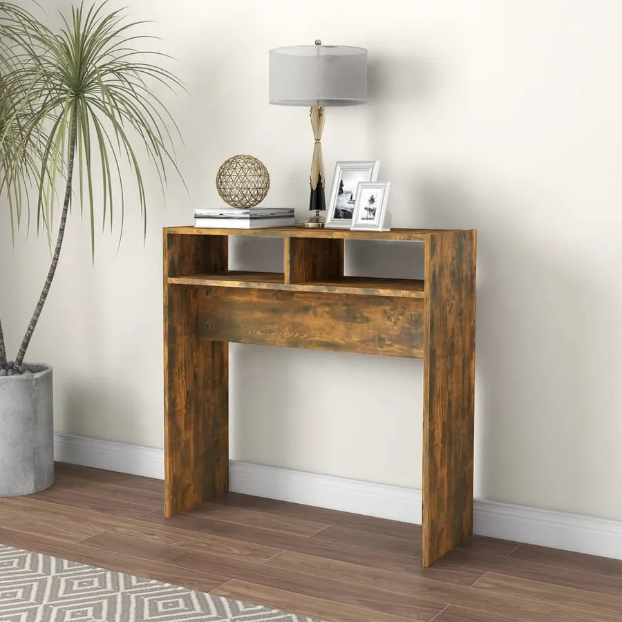 Table console Chêne fumé 78x30x80 cm Bois d'ingénierie - 3