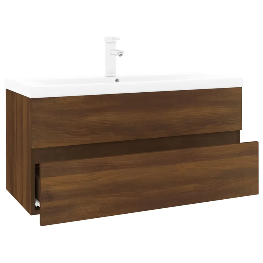 Meuble lavabo avec bassin intégré Chêne brun Bois d'ingénierie - 2