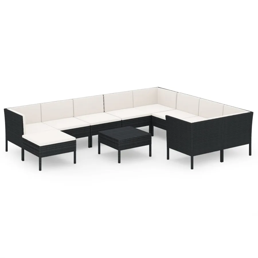 Salon de jardin 11 pcs avec coussins Résine tressée Noir - 2