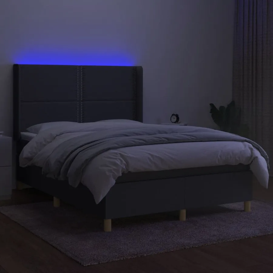 Sommier à lattes de lit matelas LED Gris foncé 140x200 cm Tissu - 3
