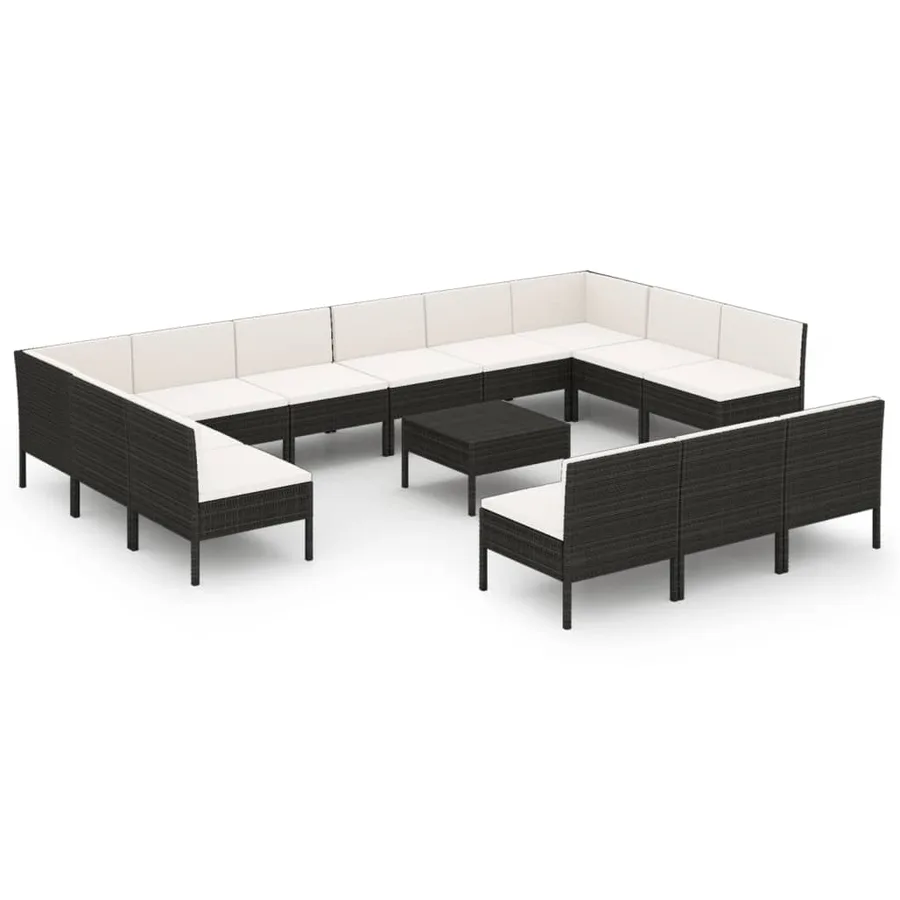 Salon de jardin 14 pcs avec coussins Résine tressée Noir - 2