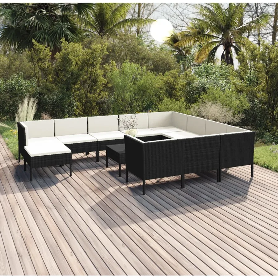 Salon de jardin 12 pcs avec coussins résine tressée noir