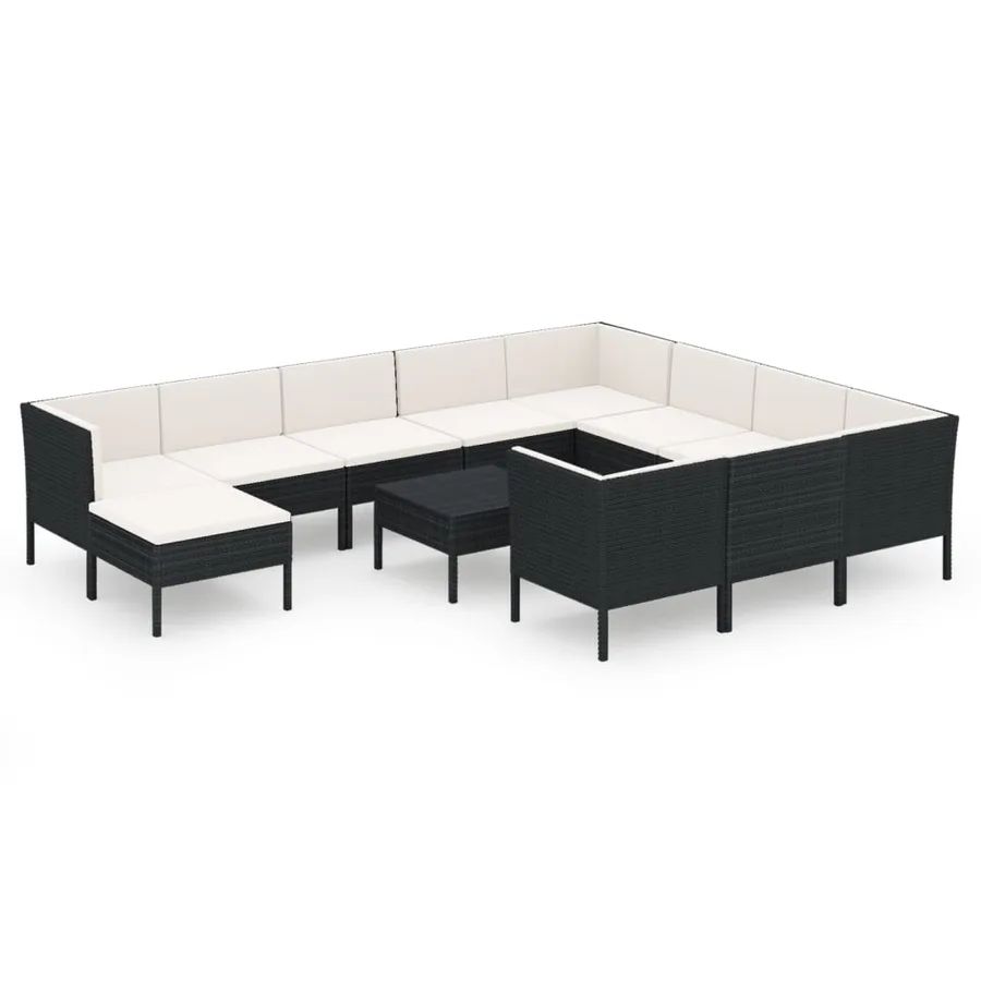 Salon de jardin 12 pcs avec coussins résine tressée noir - 2
