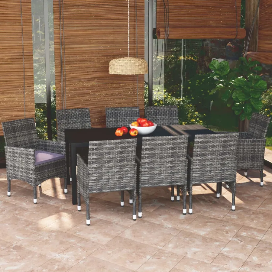 Ensemble à manger de jardin coussins 9pcs Résine tressée Gris
