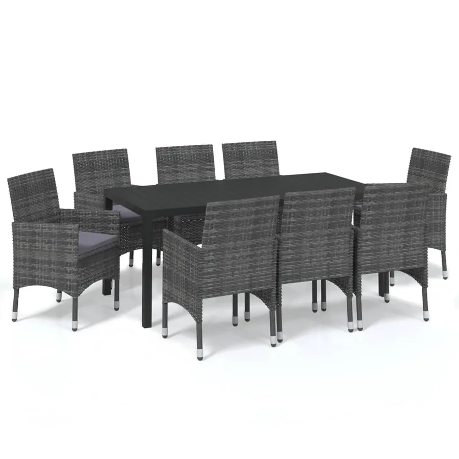 Ensemble à manger de jardin coussins 9pcs Résine tressée Gris - 2