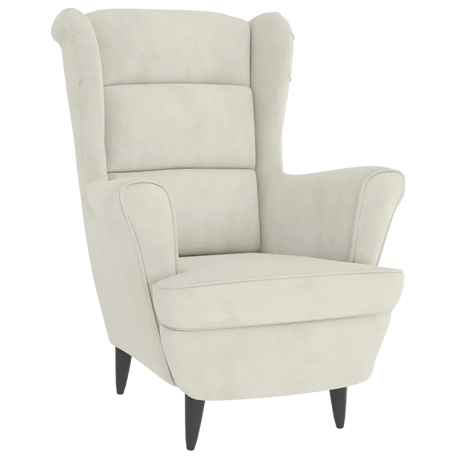 Fauteuil à oreilles avec tabouret crème velours - 3