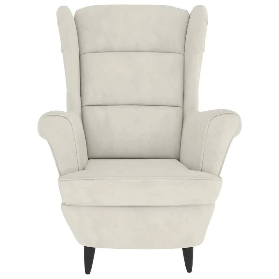 Fauteuil à oreilles avec tabouret crème velours - 4